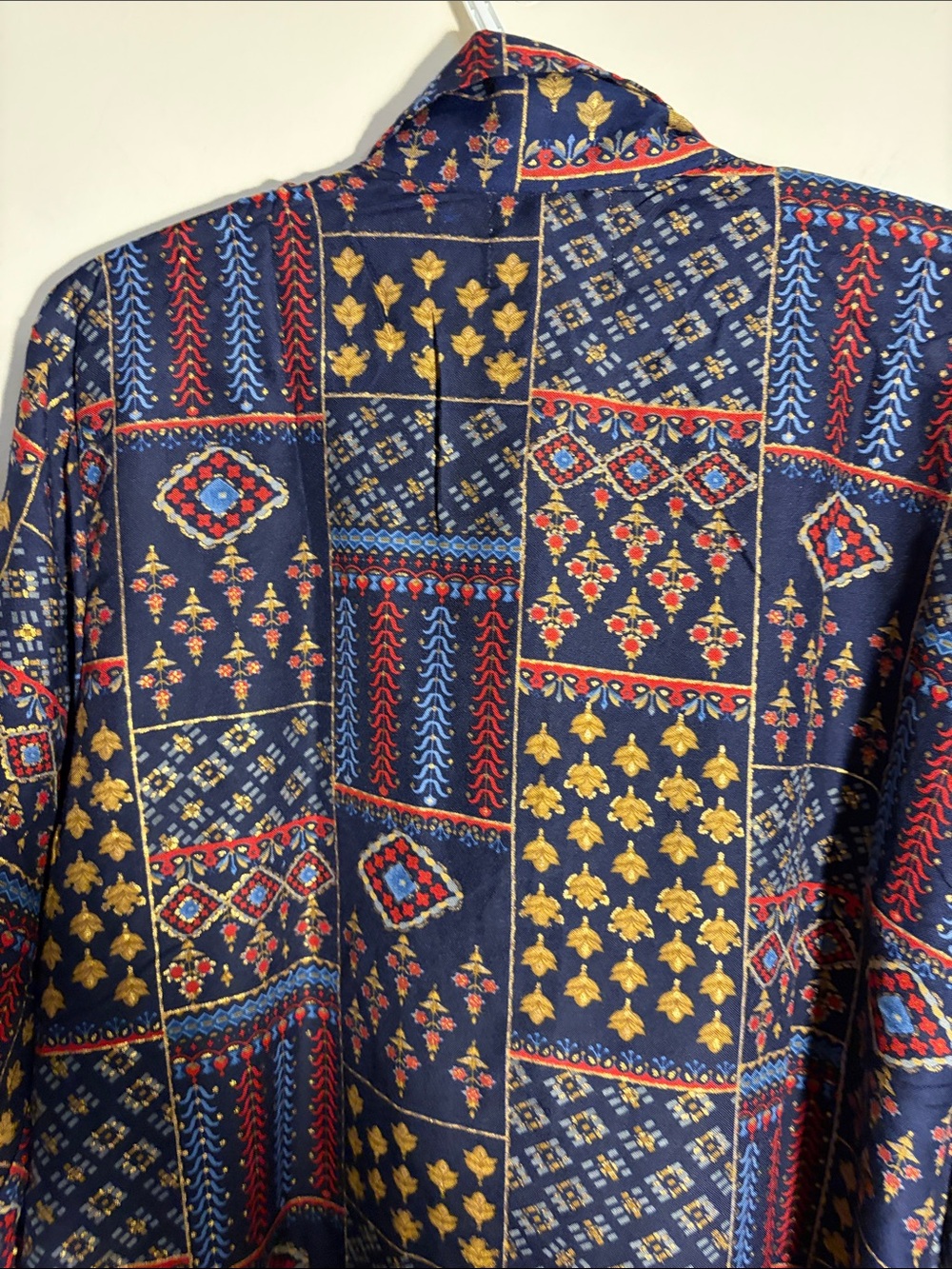 Navy Multi-Pattern Button Front Blouse - Picture 6 of 13